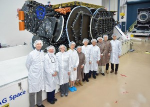 AsiaSat and SSL teams with the AsiaSat 9 payload before shipment Photo courtesy of SSL 